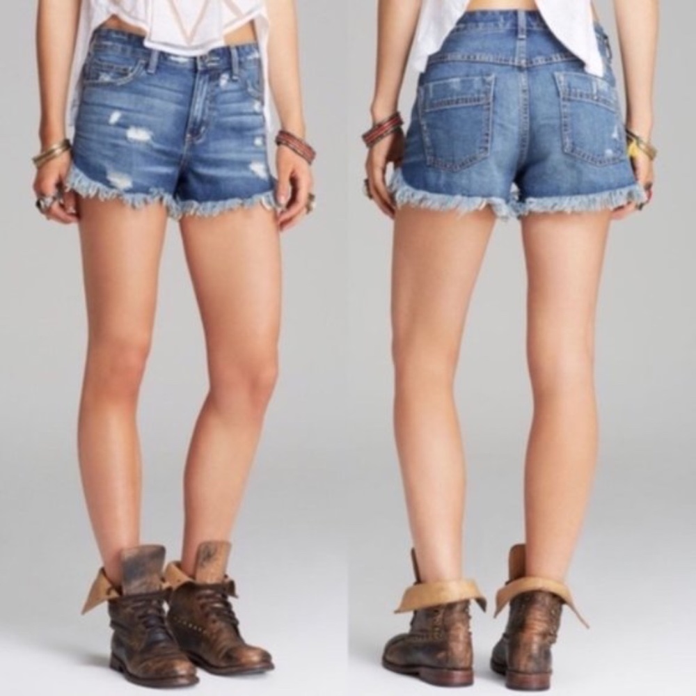 FREE PEOPLE | Dolphin Hem Distressed Denim Shorts